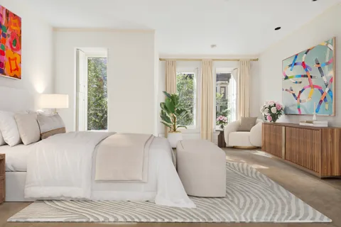 a view of an empty room with empty shelves