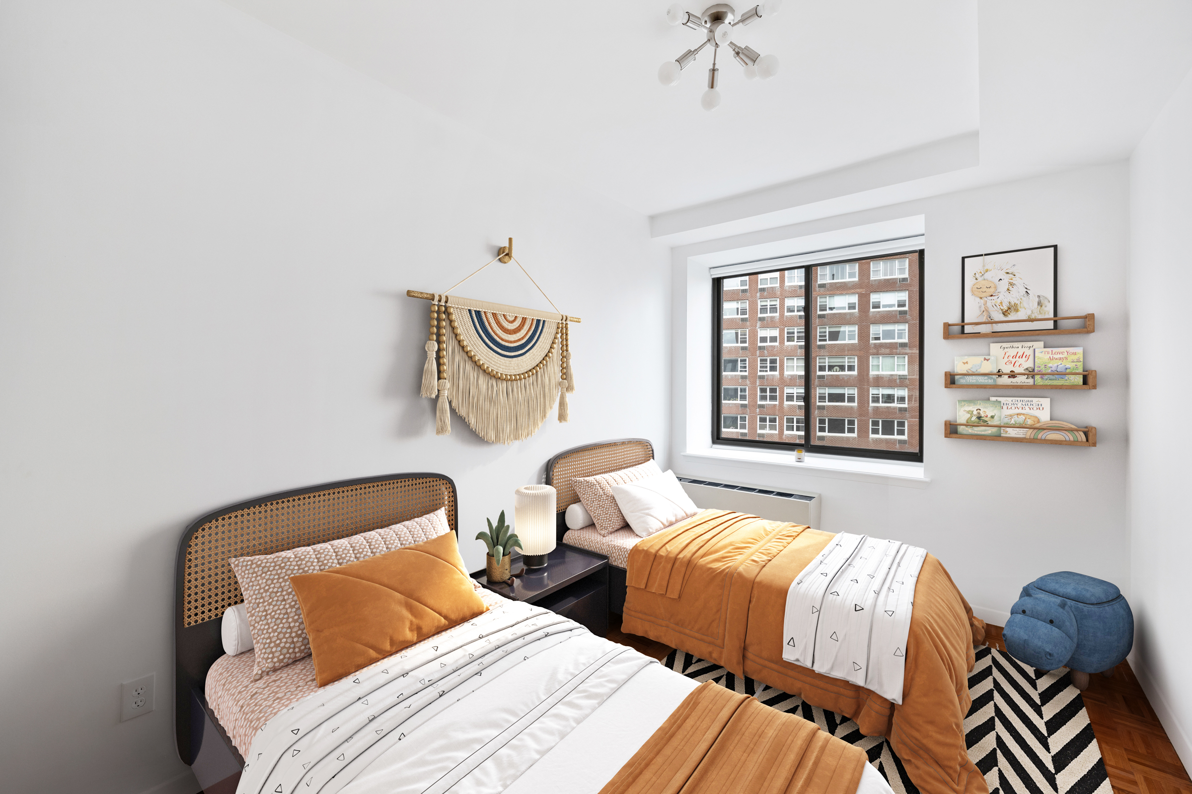 196 6th Avenue, Unit 5A Manhattan, NY 10013 - Photo 6 of 12 a bedroom with two beds and a chandelier