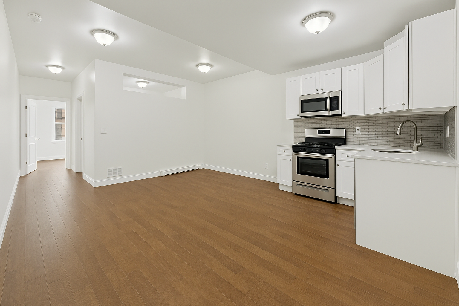 671 Metropolitan Avenue, Unit Undisclosed Brooklyn, NY 11211 - Photo 5 of 13 a kitchen with stainless steel appliances a white stove top oven sink and cabinets