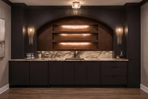 a kitchen with a sink and cabinets