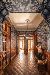 a view of a porch with seating space