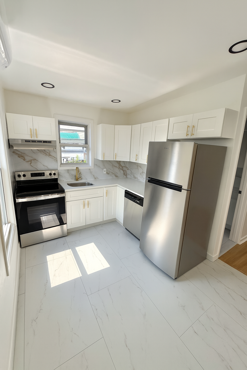 14 Vermont Court, Unit F Brooklyn, NY 11207 - Photo 2 of 10 a kitchen with stainless steel appliances granite countertop a refrigerator sink and stove