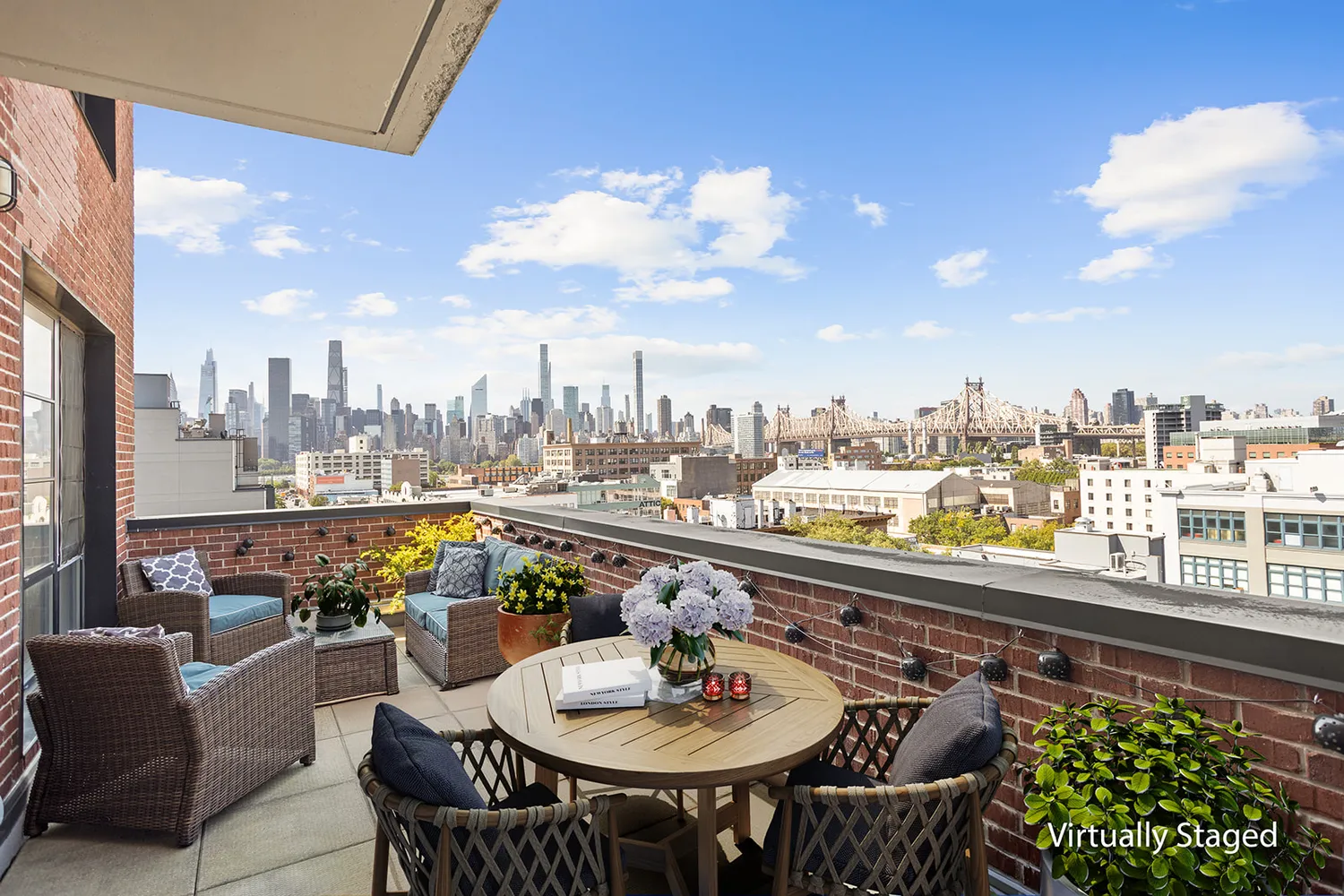 a view of a balcony and mountain with sitting space