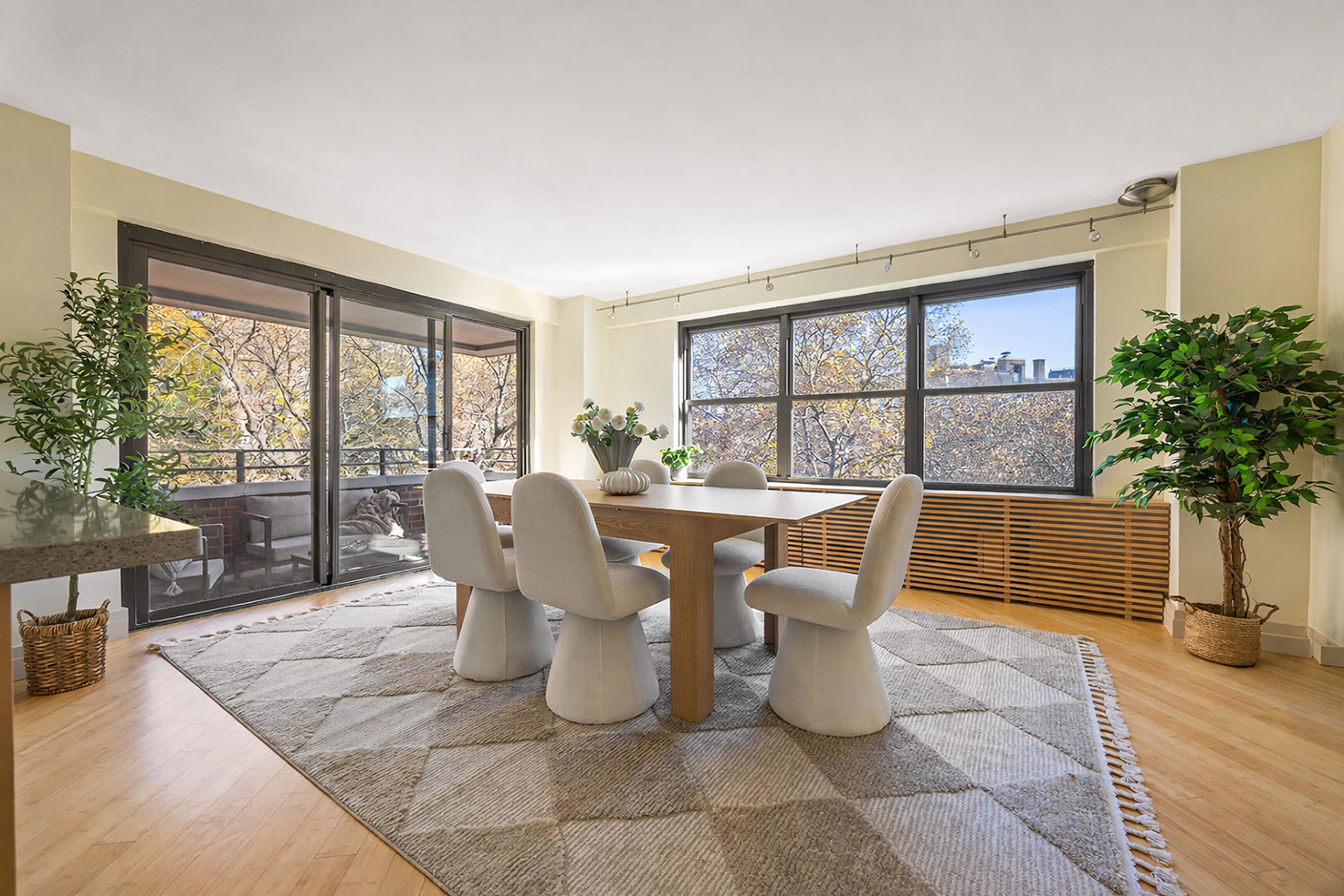 208 East Broadway, Unit J405/J406 Manhattan, NY 10002 - Photo 2 of 21 a living room with furniture a window and a potted plant