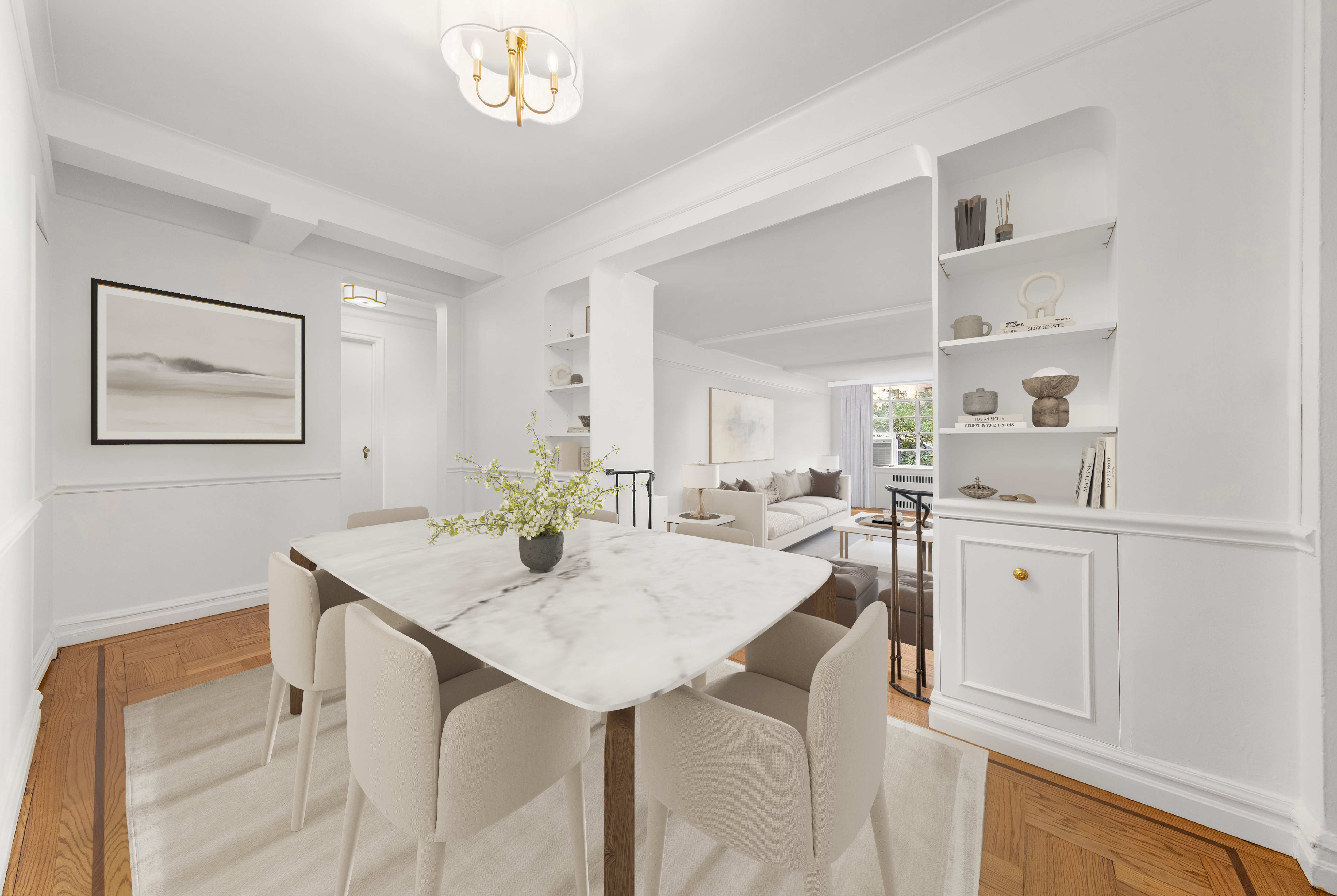 110 East 87th Street, Unit 5C Manhattan, NY 10128 - Photo 5 of 13 a kitchen with a sink dining table and chairs