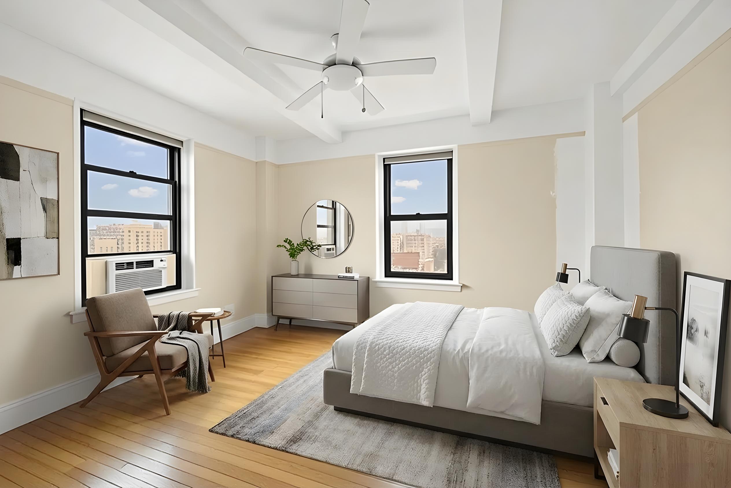 110 West 86th Street, Unit 16C Manhattan, NY 10024 - Photo 5 of 12 a bedroom with a bed and wooden floor