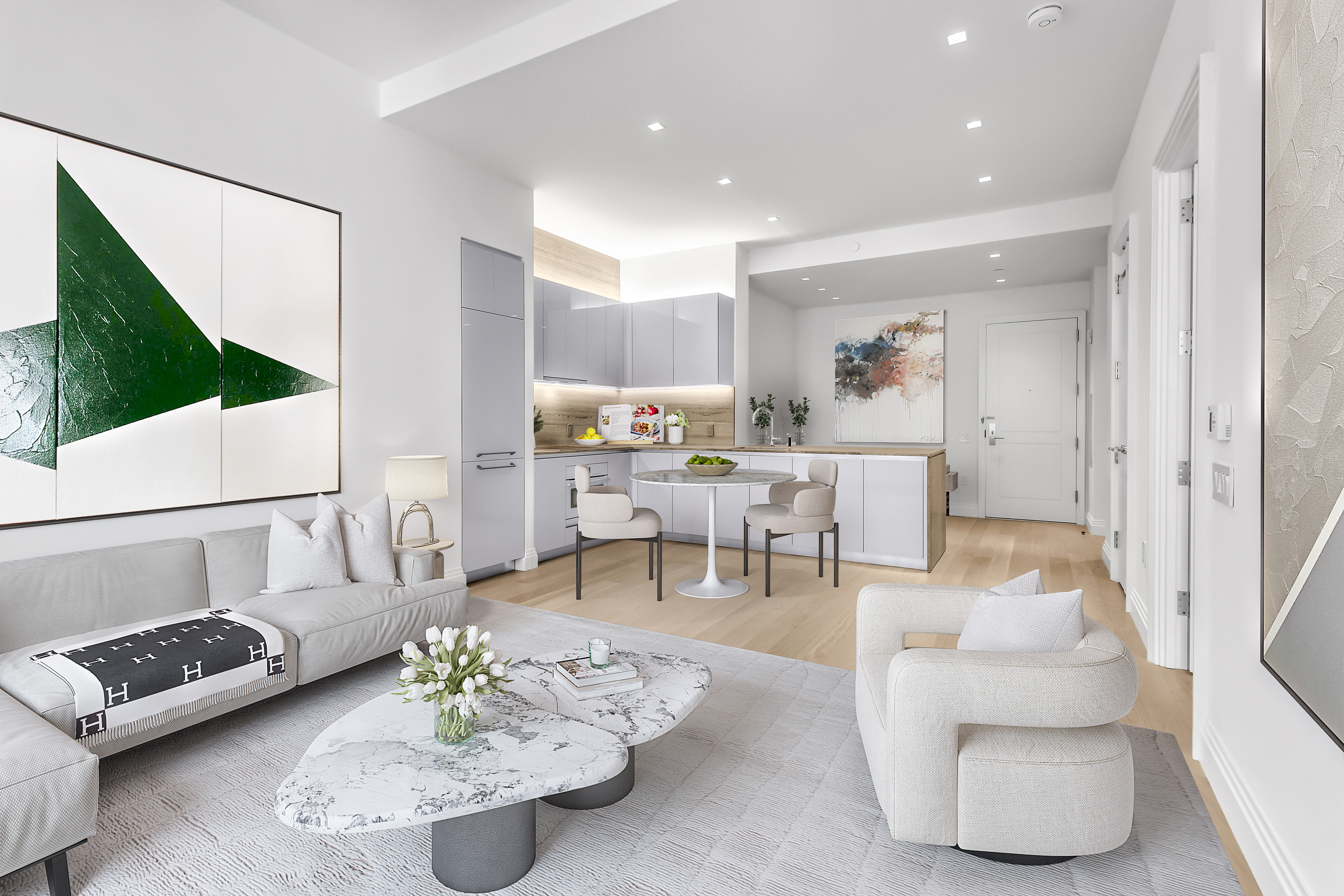 1 Wall Street, Unit 2512 Manhattan, NY 10005 - Photo 4 of 31 a living room with furniture and a flat screen tv