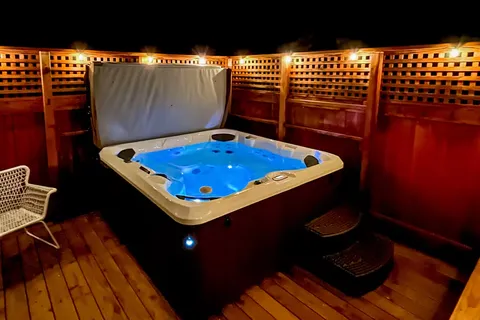 a wooden bench sitting on top of a shelf