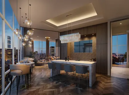 a room with a table chairs and couches