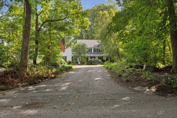 a house view with swimming pool in front of it