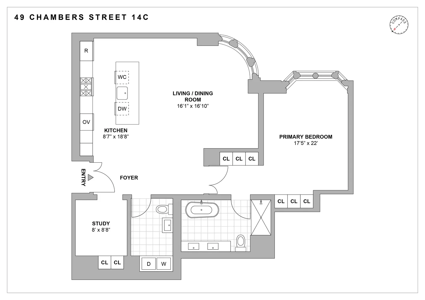 $2,312,100 | 49 Chambers Street, Unit 14C | TriBeCa