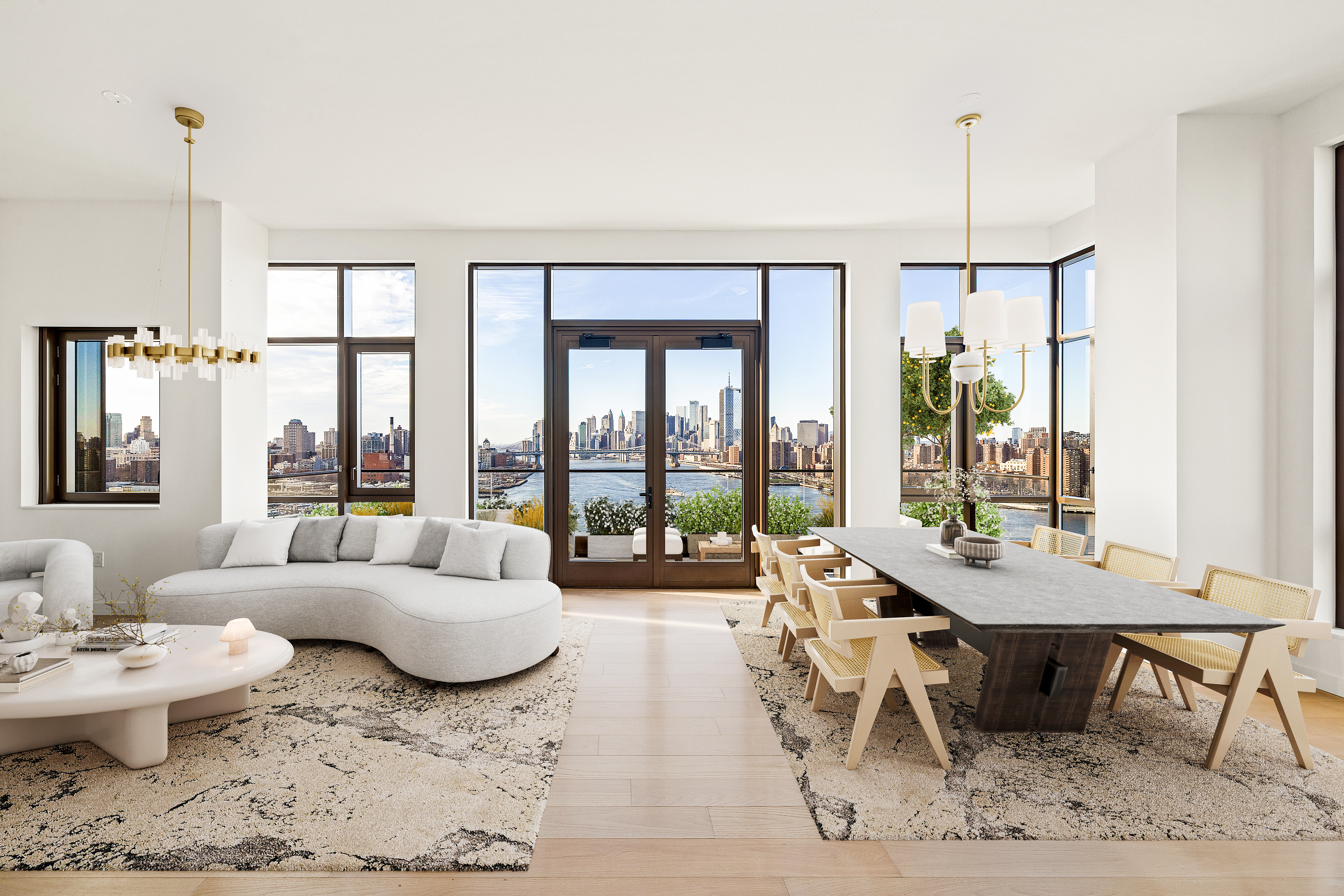 480 Kent Avenue, Unit PHA Brooklyn, NY 11249 - Photo 2 of 23 a living room with furniture and a large window