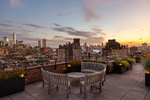 a terrace with a seating space