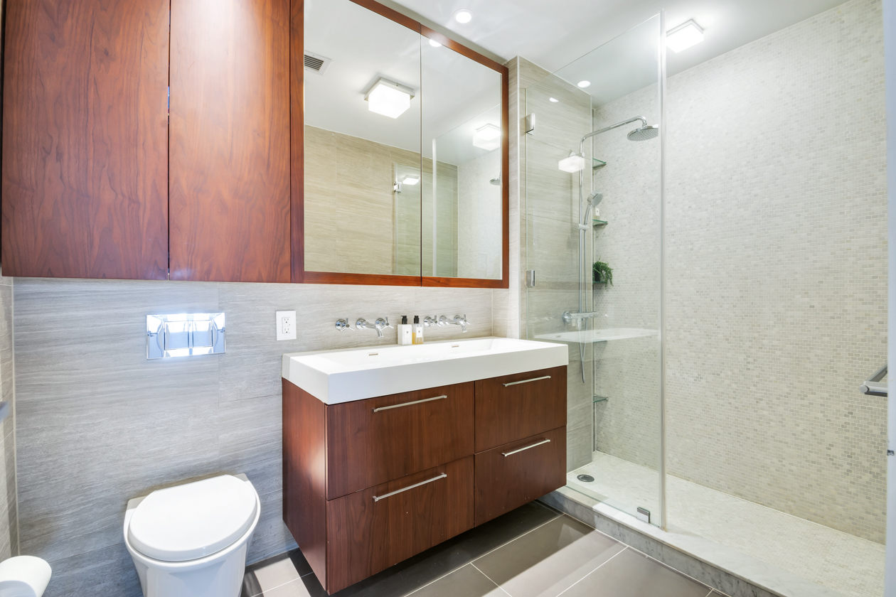 47 Bridge Street, Unit 3DD Brooklyn, NY 11201 - Photo 10 of 24 a bathroom with a sink a toilet and shower