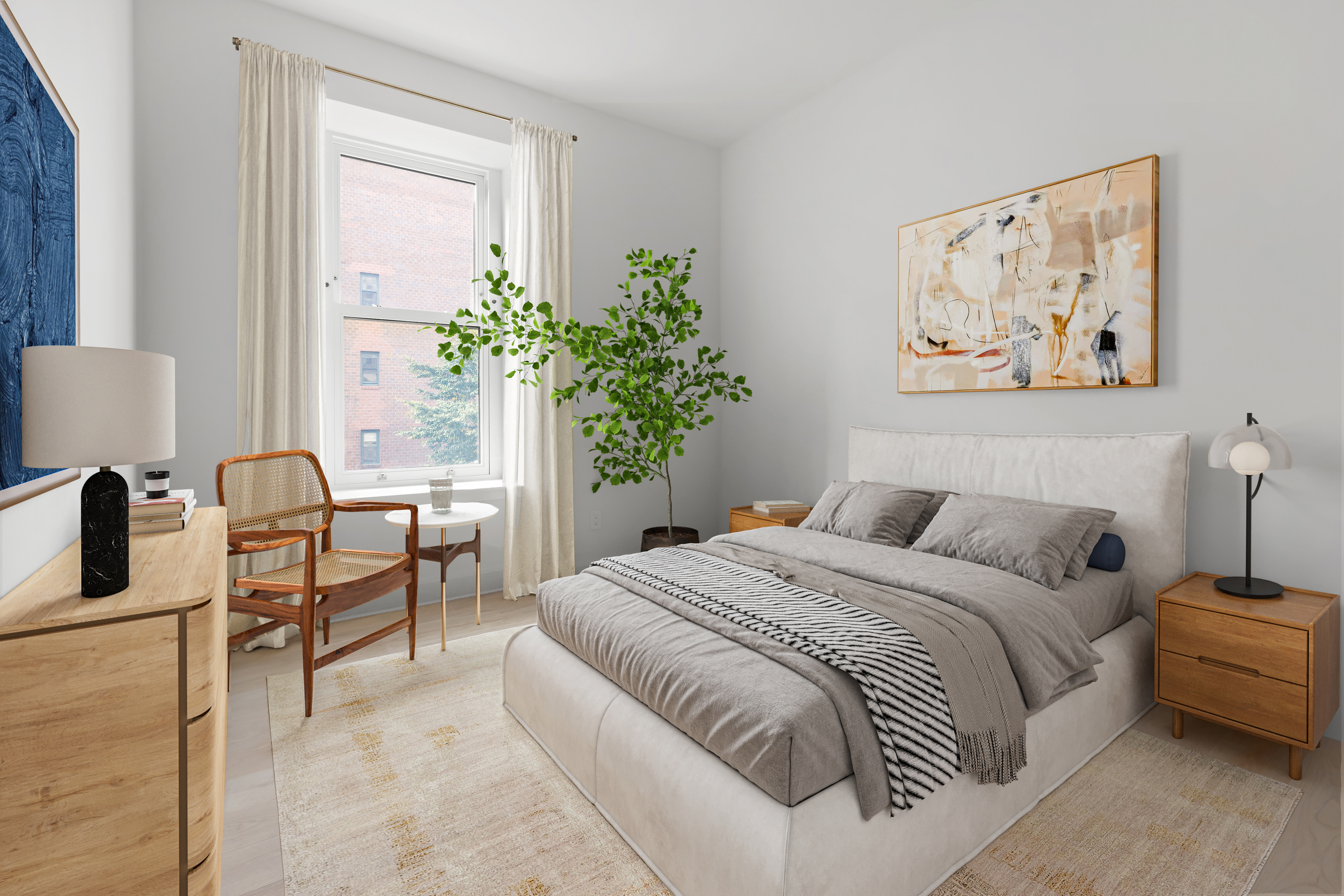 150 Barrow Street, Unit 2B Manhattan, NY 10014 - Photo 4 of 14 a bedroom with a bed and a couch