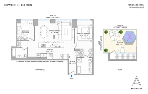 $2,075,000 | 540 West 49th Street, Unit PH3N | Hell's Kitchen