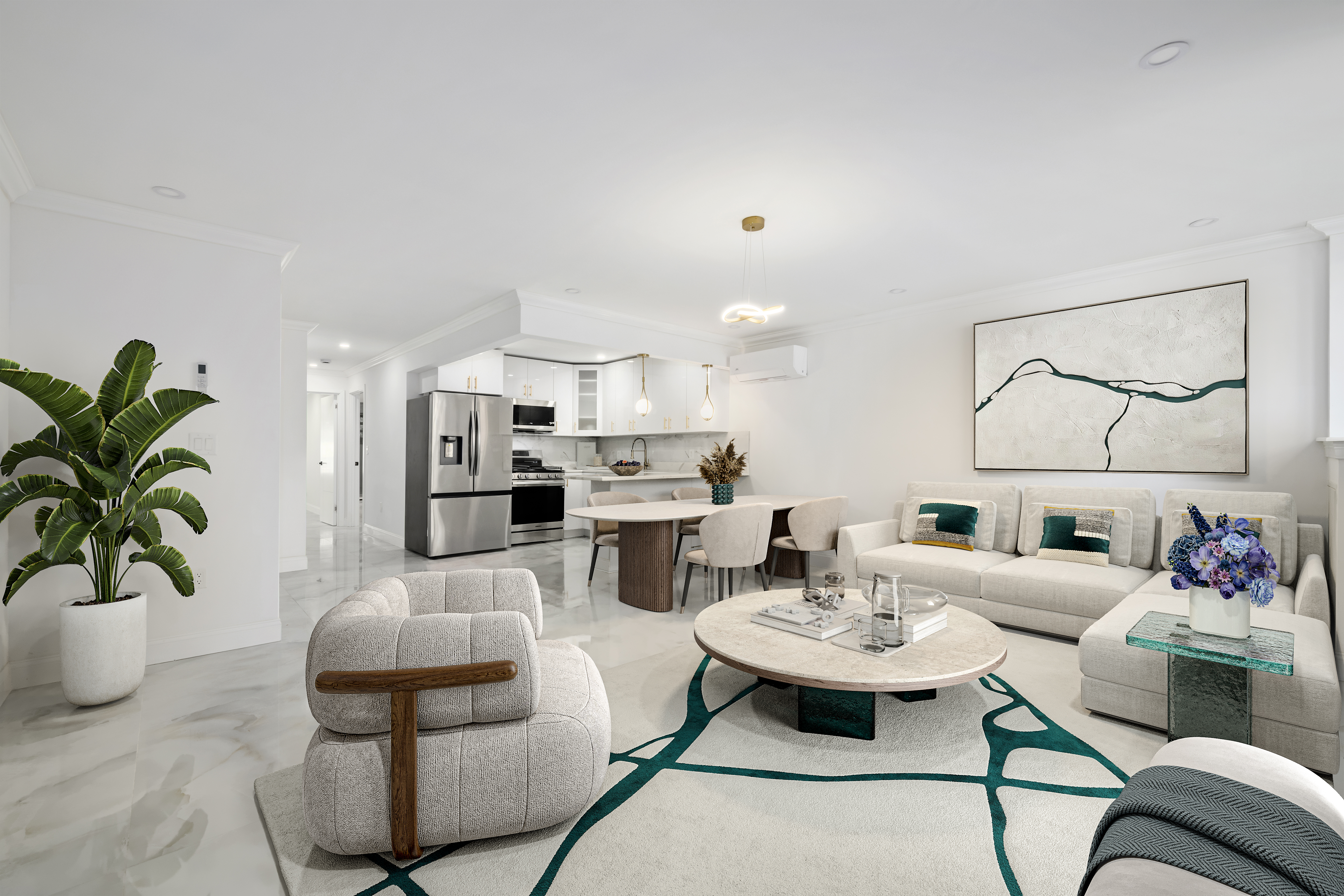 84 Himrod Street Brooklyn, NY 11221 - Photo 26 of 35 a living room with furniture potted plant and kitchen view