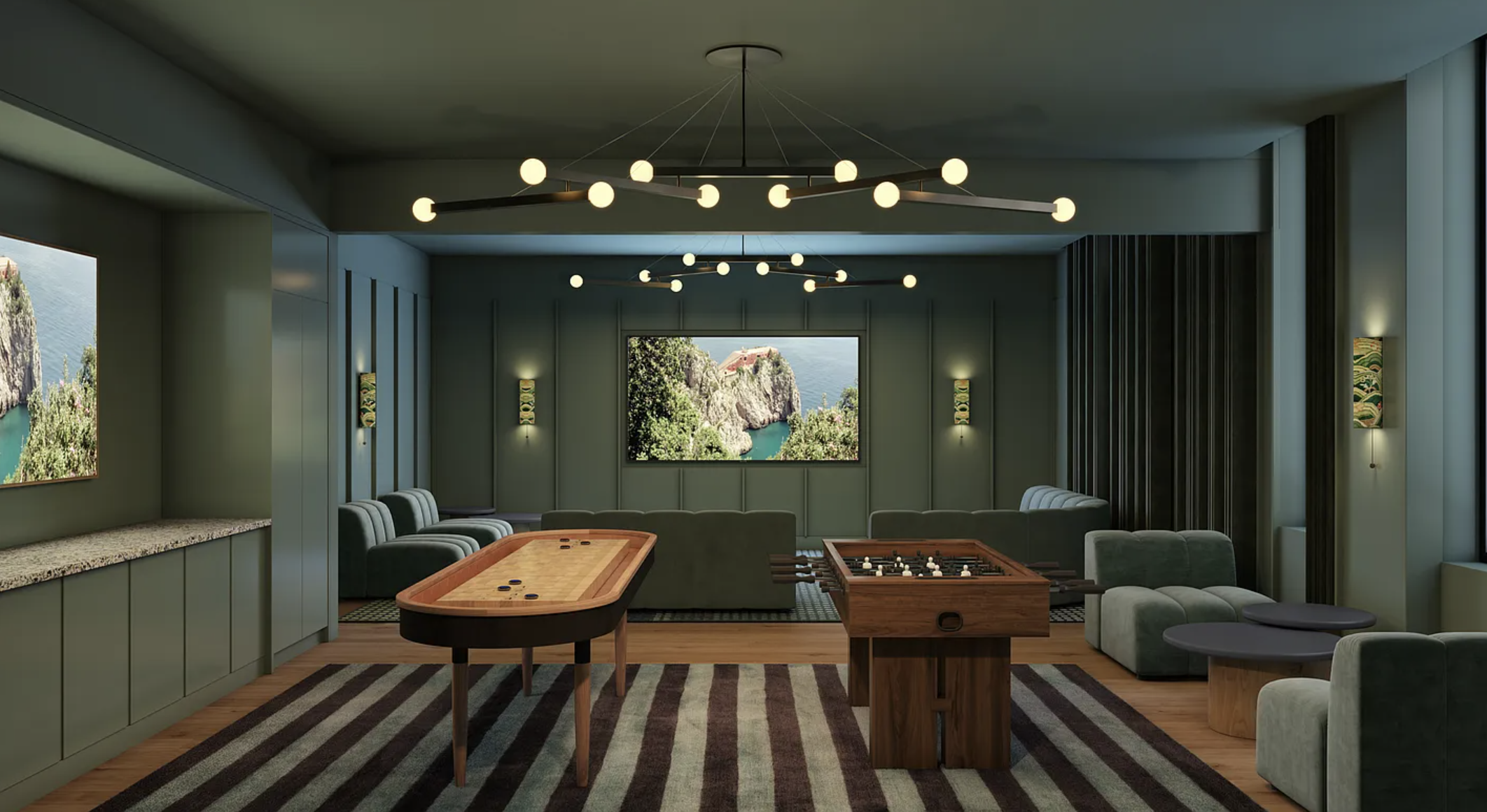 420 Carroll Street, Unit W802 Brooklyn, NY 11215 - Photo 9 of 14 a projector room with furniture and a chandelier