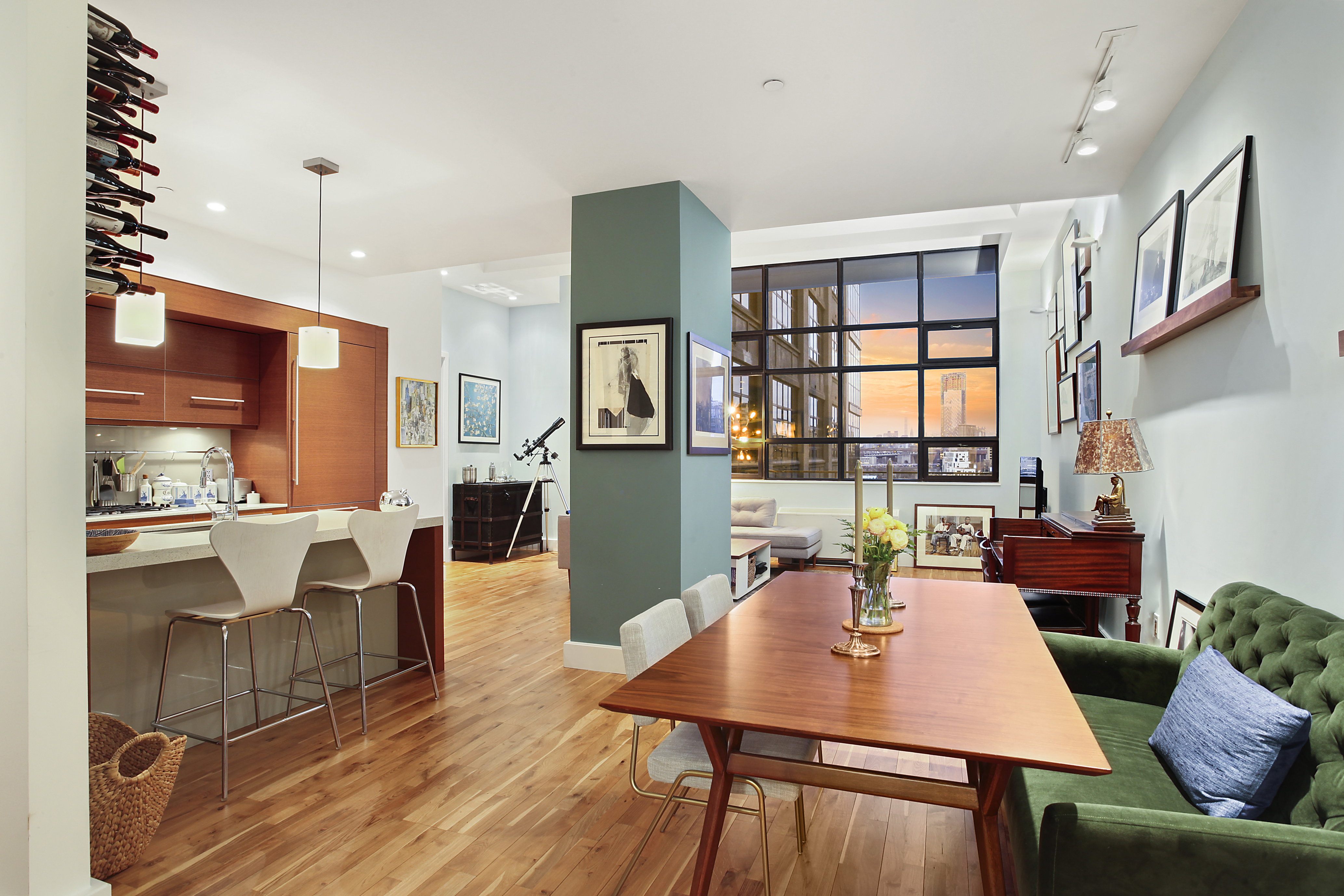 360 Furman Street, Unit 723/724 Brooklyn, NY 11201 - Photo 4 of 63 a dinning room with furniture a window and kitchen view