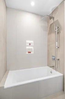 a bathroom with a bathtub