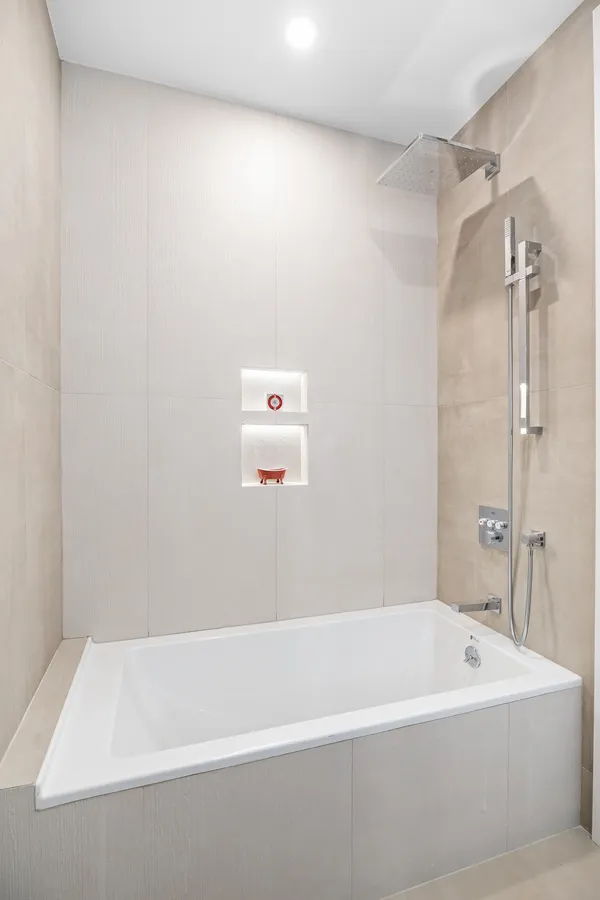 a bathroom with a bathtub