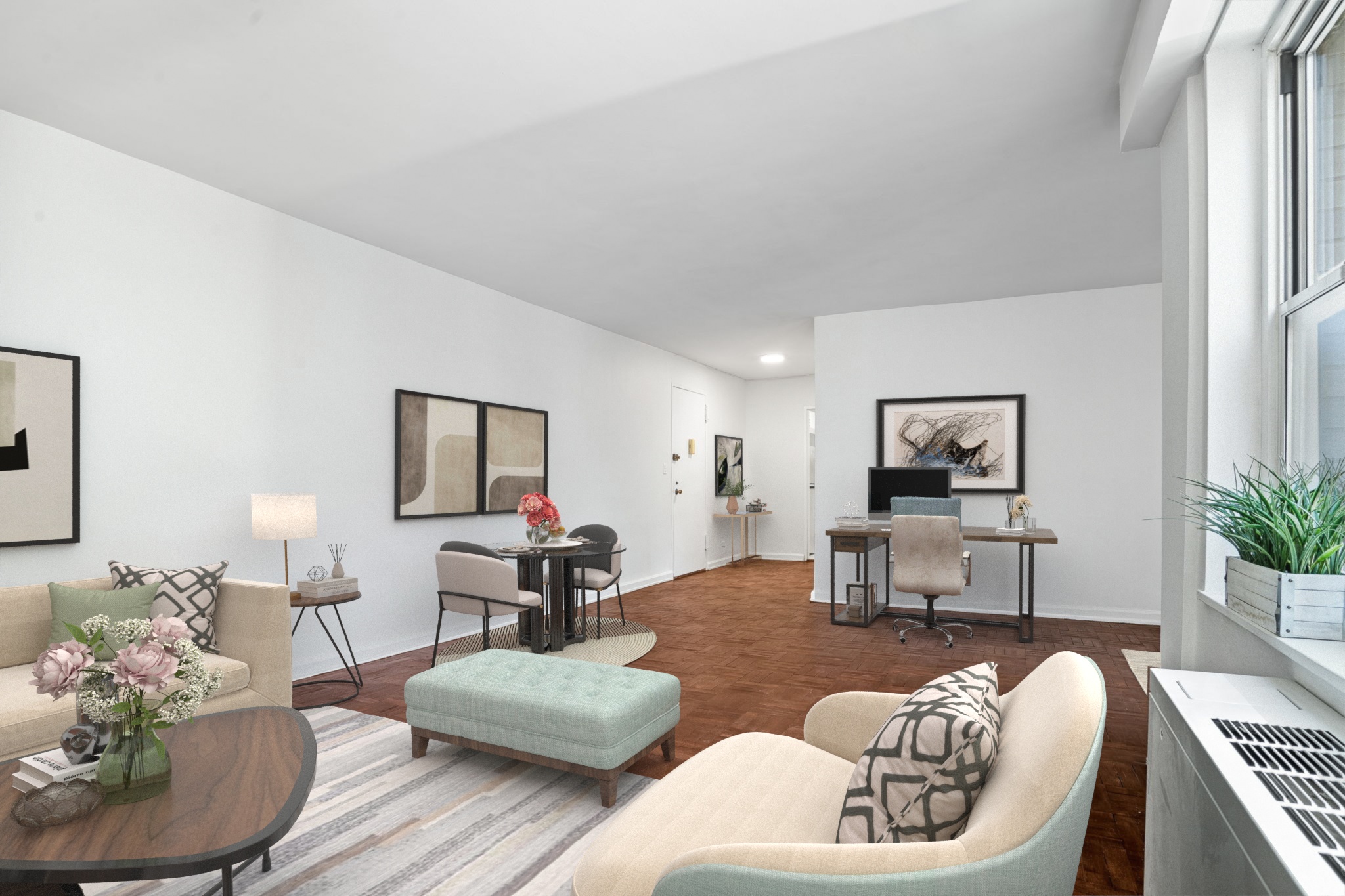 150 East 61st Street, Unit 8B Manhattan, NY 10065 - Photo 8 of 30 a living room with furniture and a potted plant