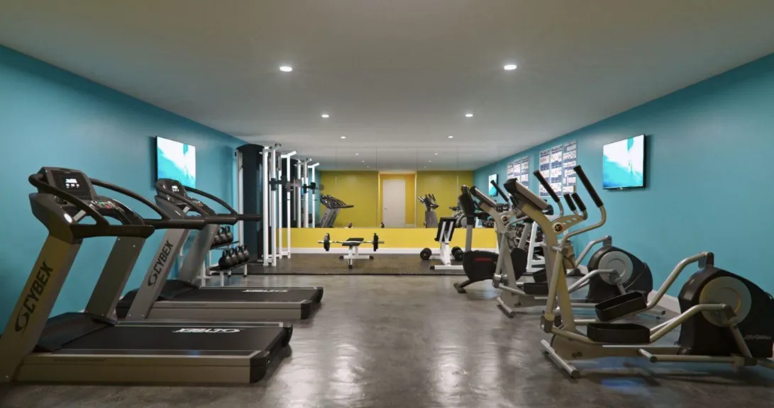 a view of a room with gym equipment