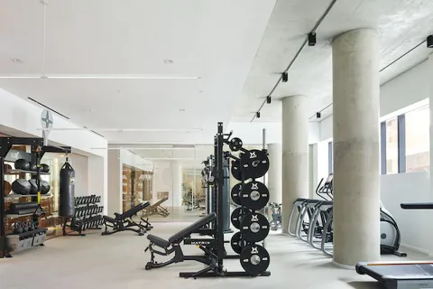 a view of a room with gym equipment