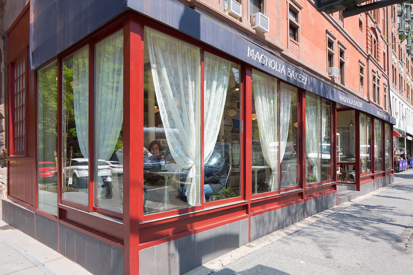 a view of a building with a large window