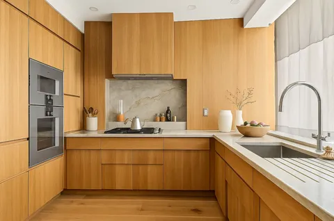 a kitchen with a sink and cabinets