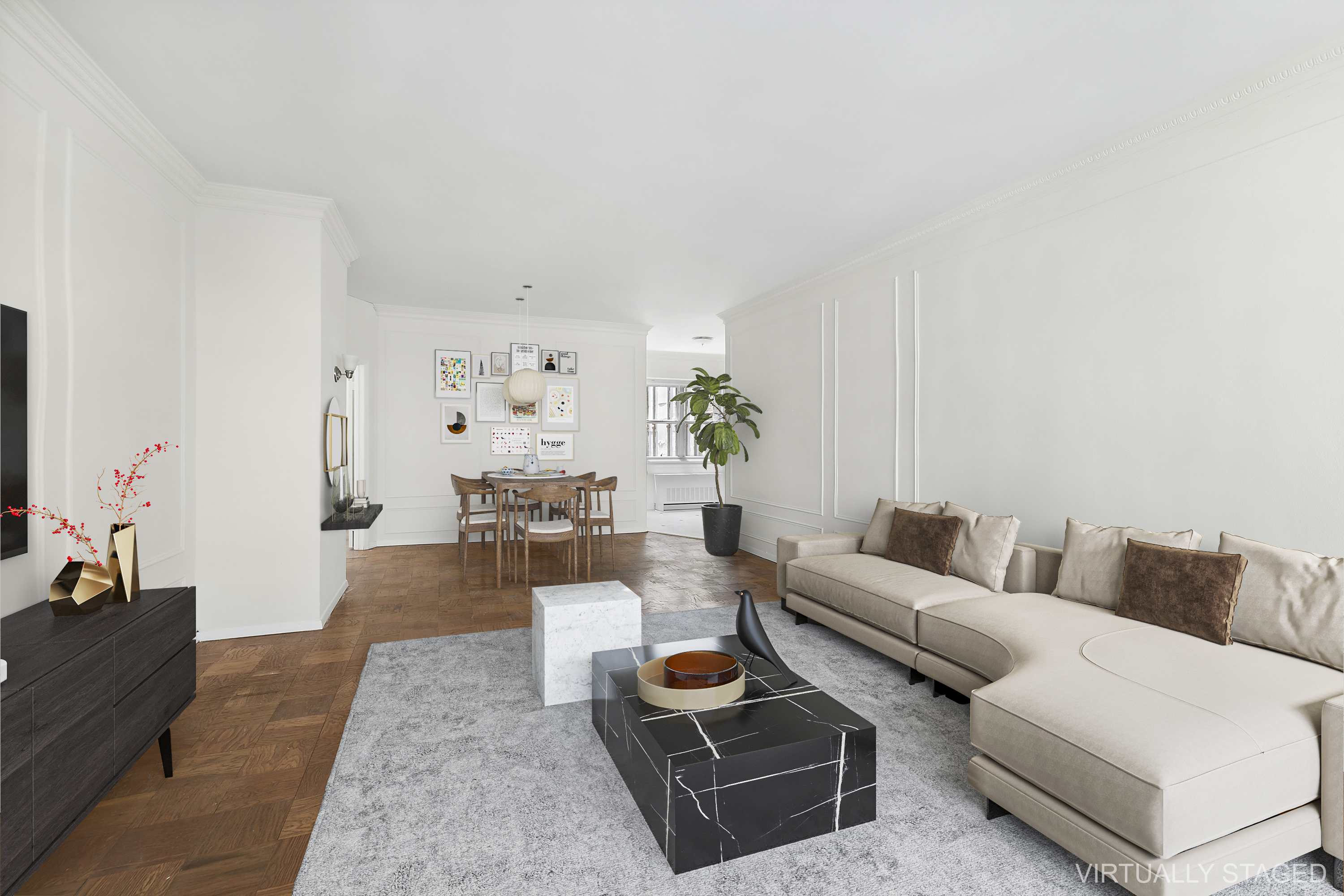 58 West 58th Street, Unit 4C Manhattan, NY 10019 - Photo 2 of 14 a living room with furniture and wooden floor