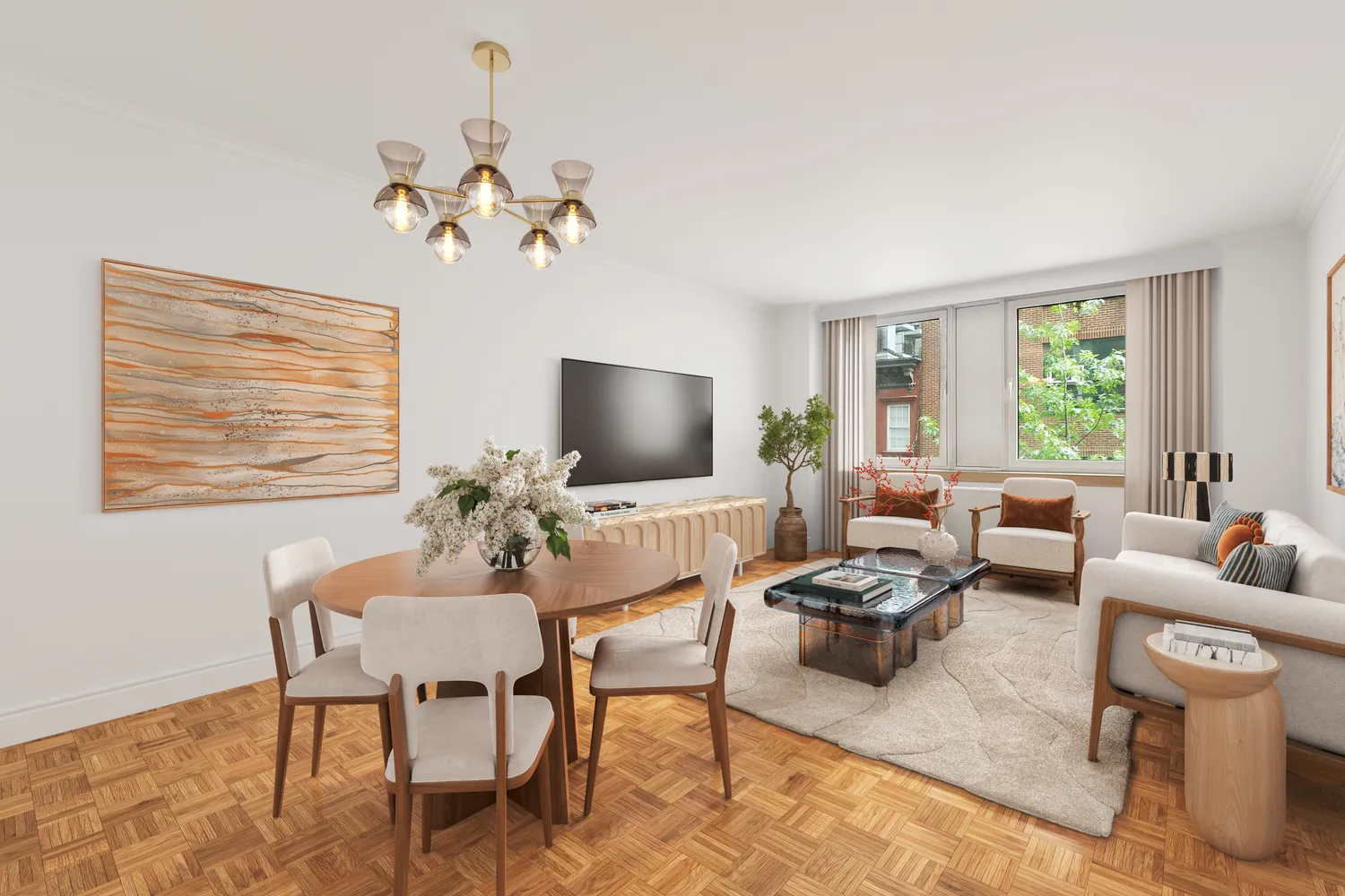 a living room with furniture or couch and a flat screen tv