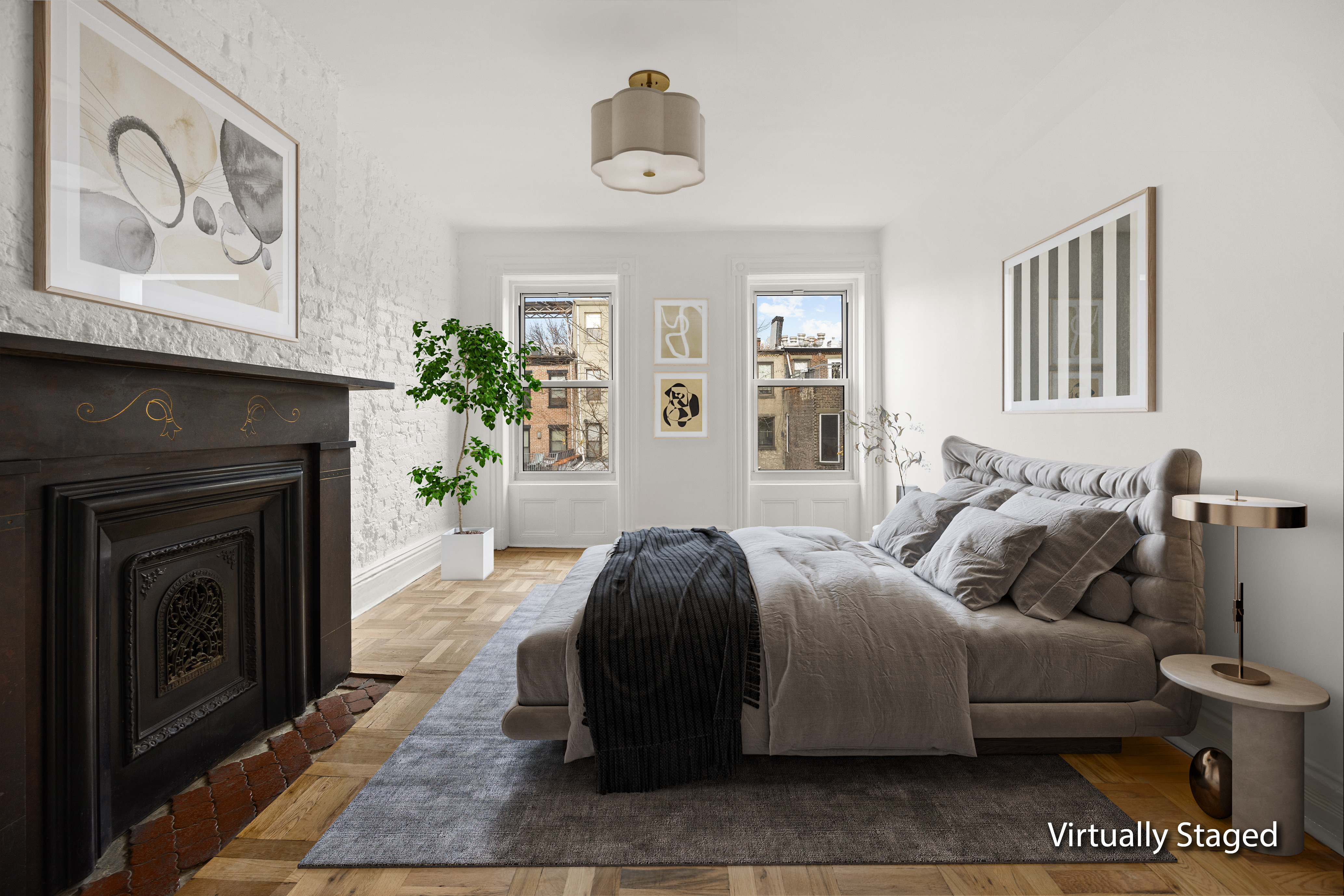 485 1st Street, Unit 2 Brooklyn, NY 11215 - Photo 6 of 17 a bedroom with a bed and a fireplace