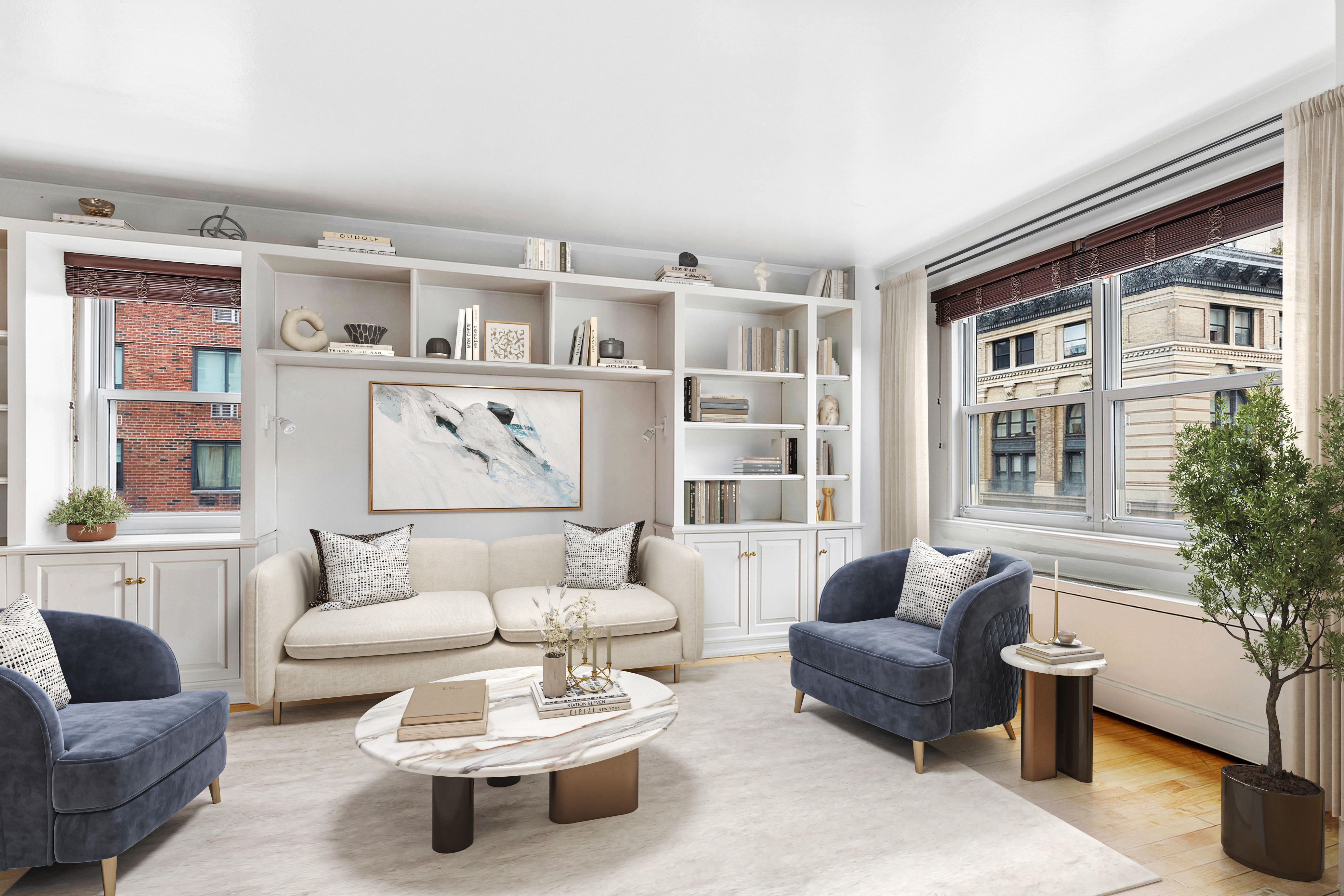 101 West 12th Street, Unit 15JK Manhattan, NY 10011 - Photo 10 of 22 a living room with furniture and a large window
