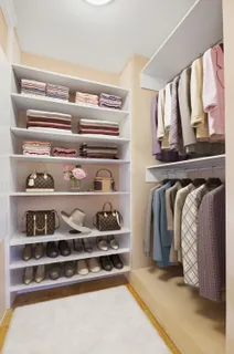 a view of walk in closet with clothes and shoes