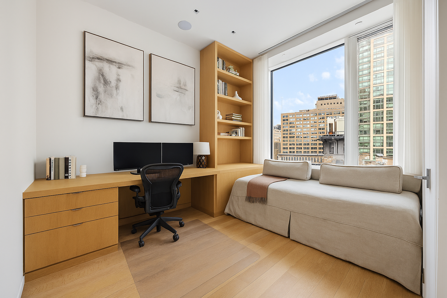 350 West Broadway, Unit 7FL Manhattan, NY 10013 - Photo 11 of 17 a bedroom with a bed and a desk