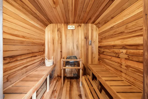 a view of a building with seating space