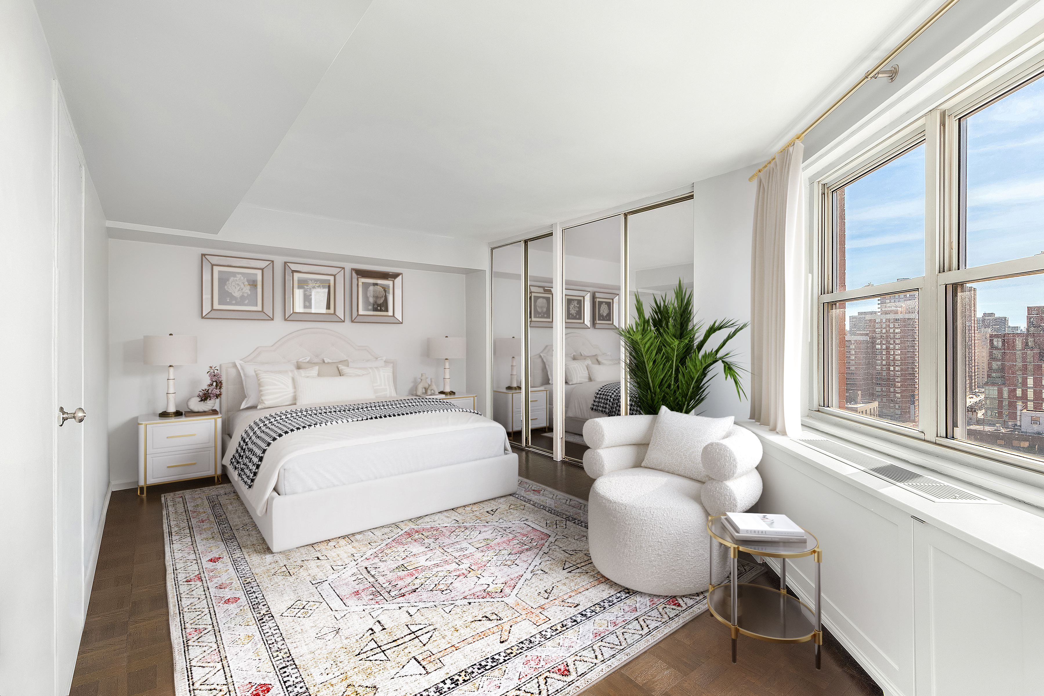 251 East 32nd Street, Unit 19F Manhattan, NY 10016 - Photo 5 of 13 a bedroom with a large bed and a window with outer view