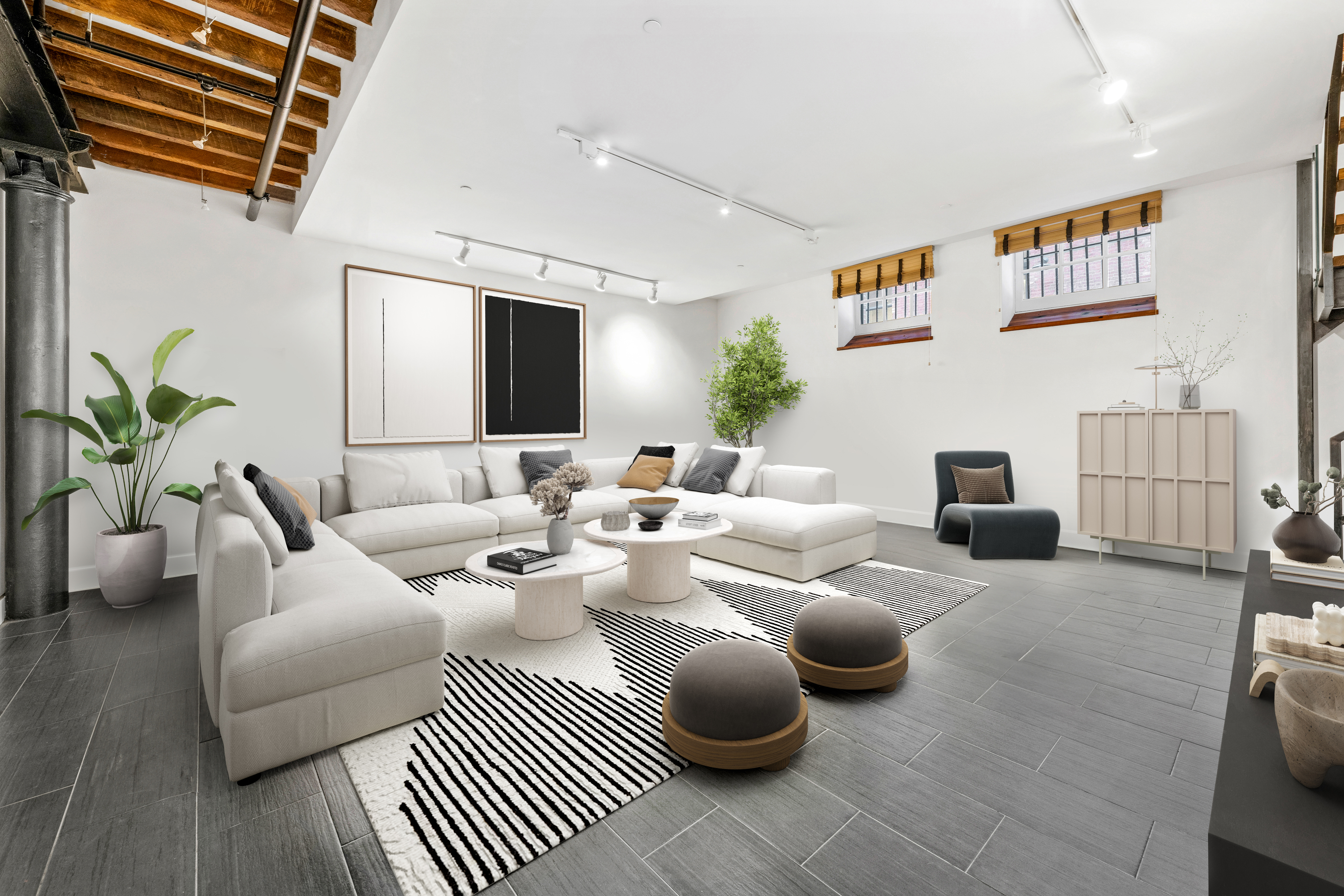 60 Collister Street, Unit 1B Manhattan, NY 10013 - Photo 12 of 20 a living room with furniture a flat screen tv and potted plant