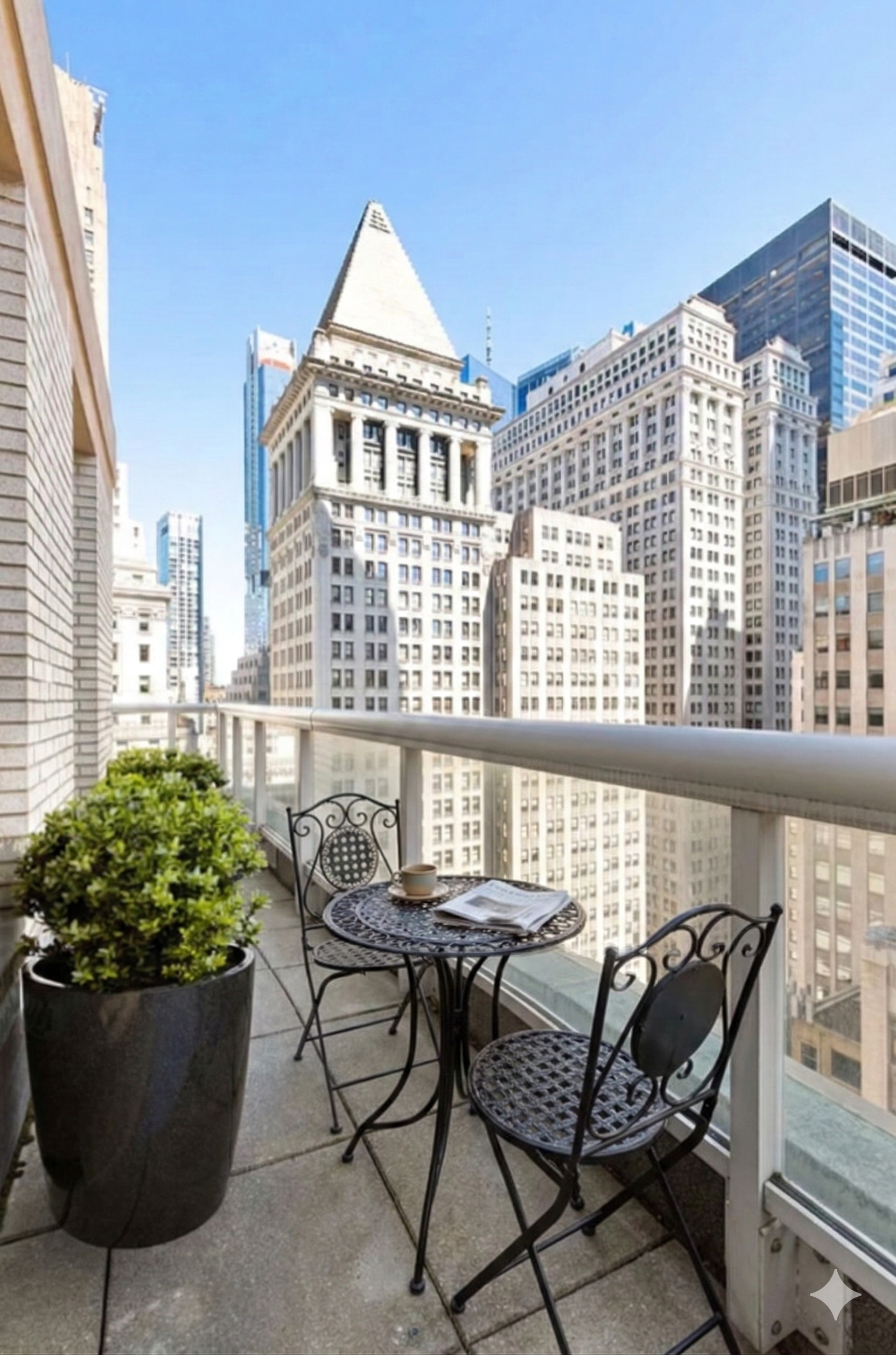 15 Broad Street, Unit 2300 Manhattan, NY 10005 - Photo 19 of 36 a view of a patio with a table and chairs and potted plants