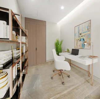 a workspace with furniture