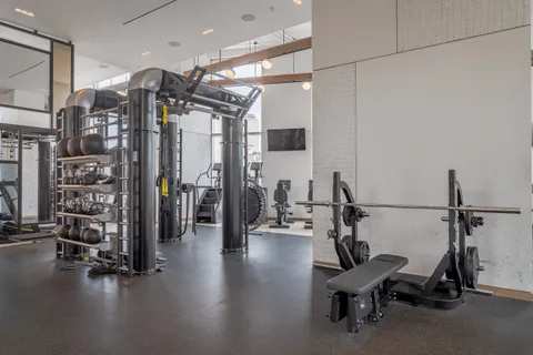 a view of a room with gym equipment