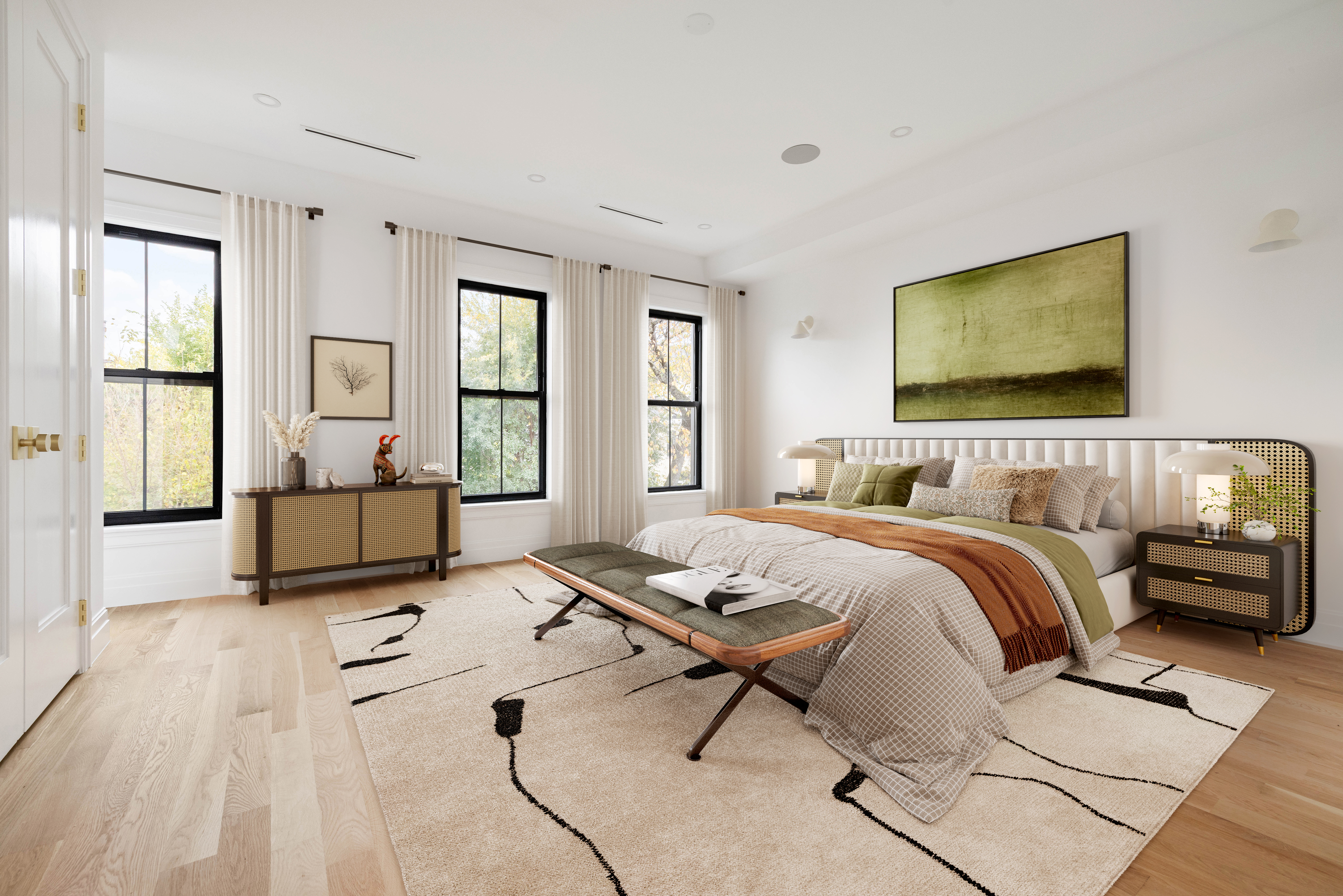 668 Decatur Street Brooklyn, NY 11233 - Photo 7 of 14 a bedroom with a bed and glass windows