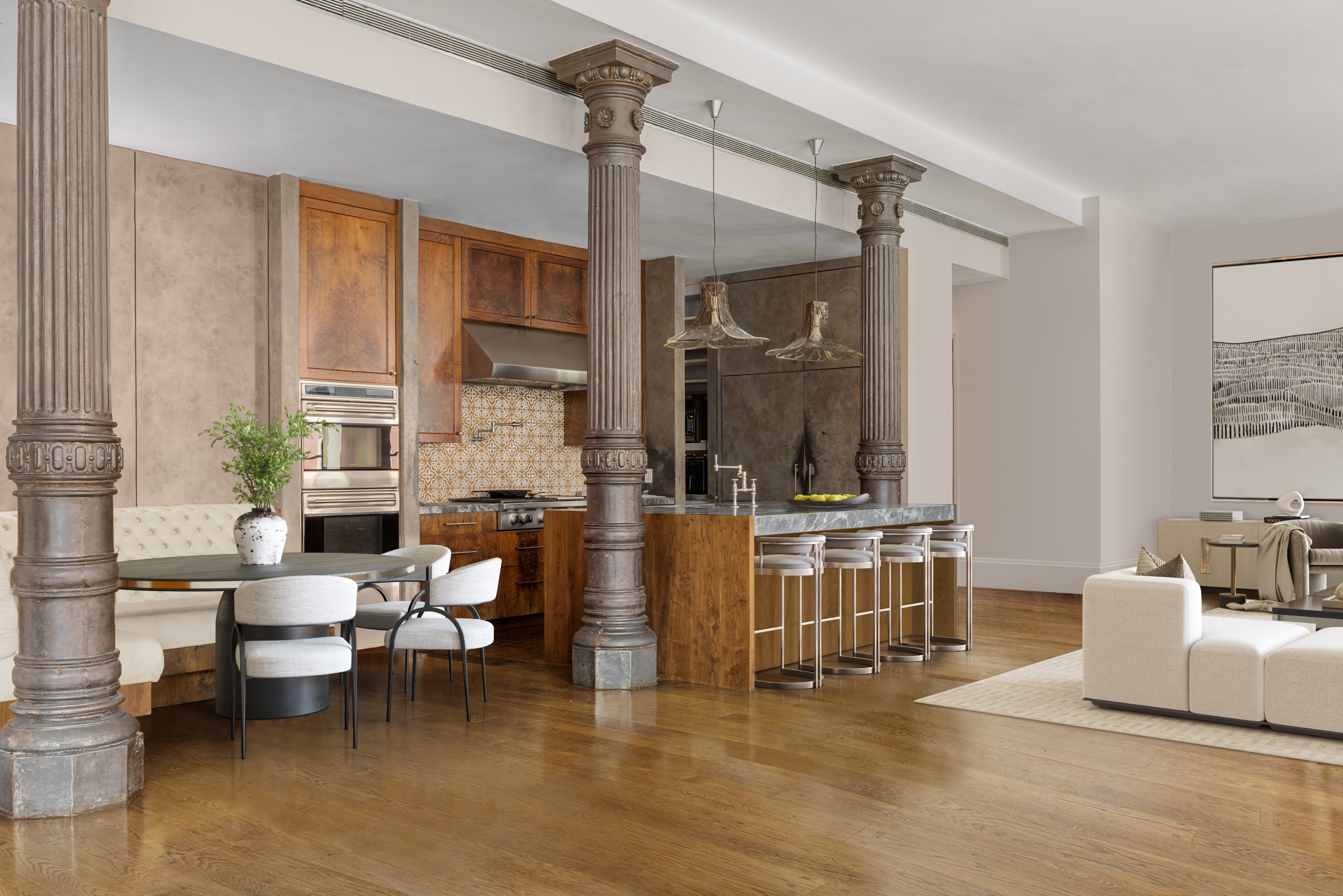 140 Franklin Street, Unit 2B Manhattan, NY 10013 - Photo 2 of 14 a living room with furniture and a fireplace