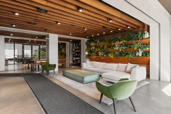 a outdoor living space with furniture and garden view