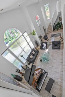 a view of a living room and dining room