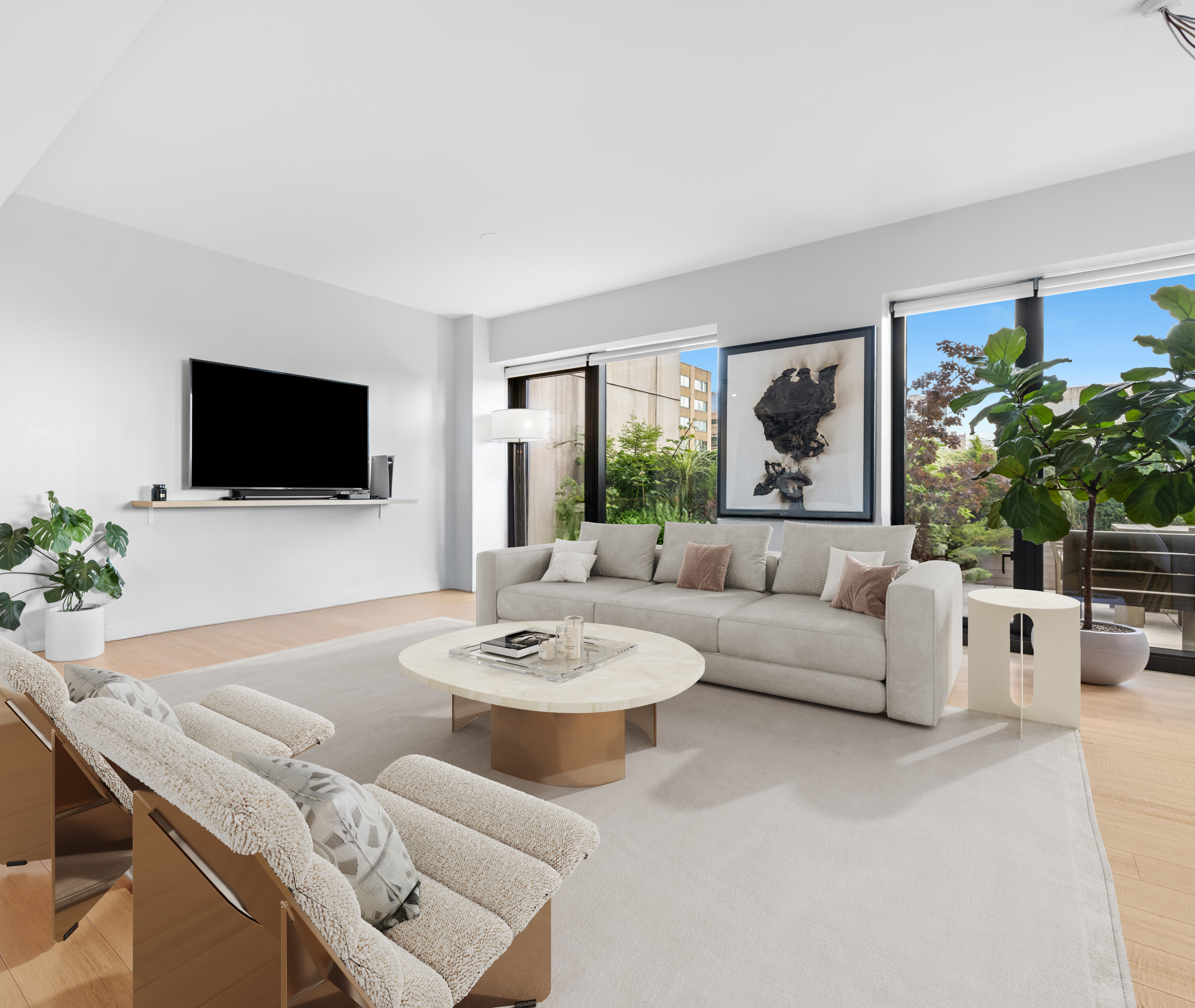 98 Front Street, Unit PH Brooklyn, NY 11201 - Photo 5 of 26 a living room with furniture and a flat screen tv