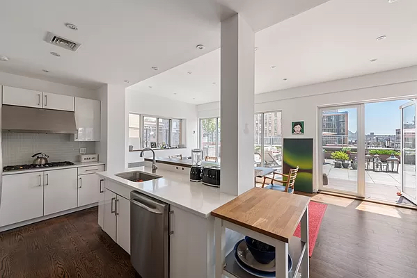 210 West 16th Street, Unit PH Manhattan, NY 10011 - Photo 3 of 16 a kitchen with stainless steel appliances granite countertop a sink stove and refrigerator
