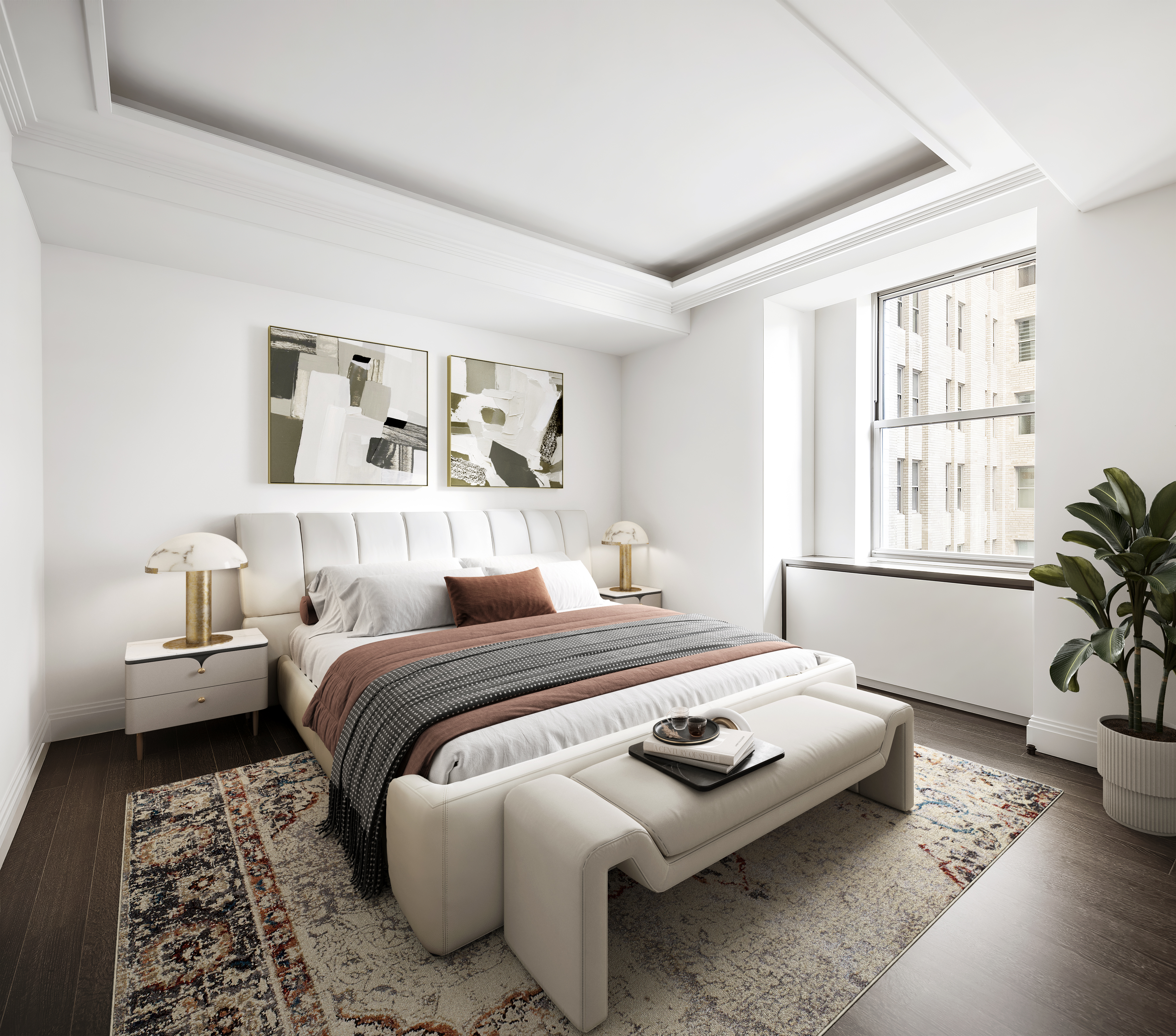 303 Park Avenue, Unit 2103 Manhattan, NY 10022 - Photo 3 of 22 a bedroom with a bed and wooden floor