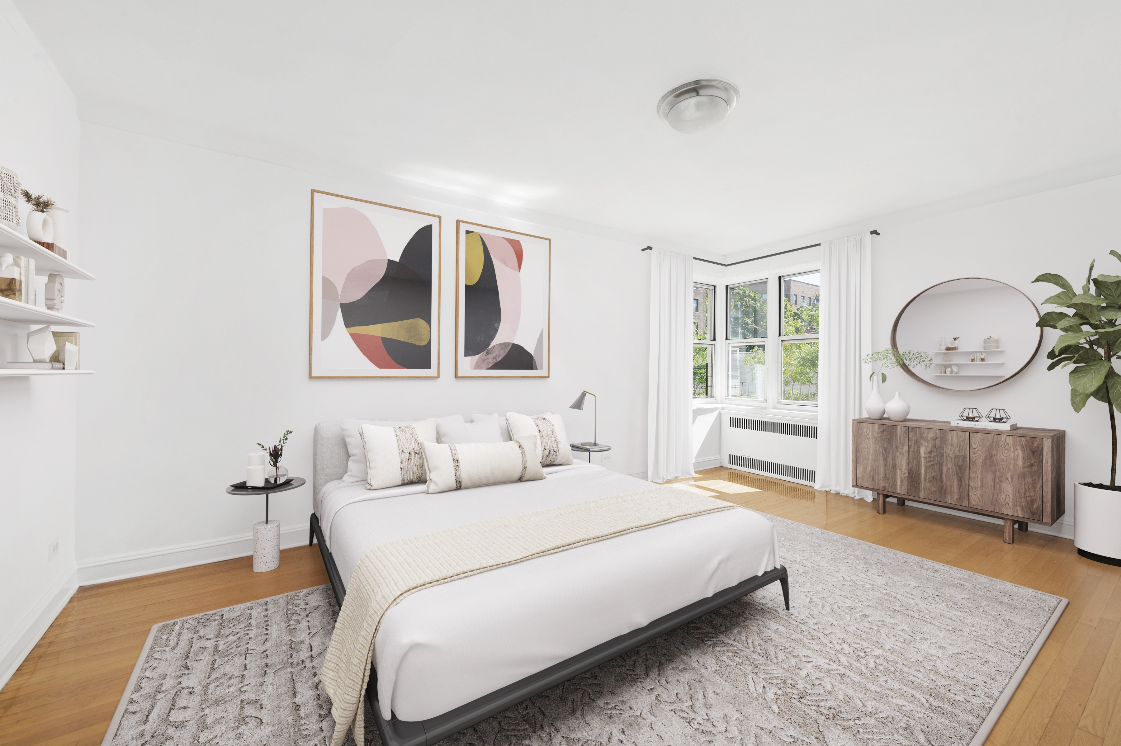 105-05 69th Avenue, Unit 301 Queens, NY 11375 - Photo 4 of 13 a bedroom with a bed a mirror and a window